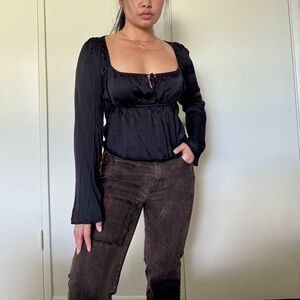 Gap baby doll sweetheart long sleeve black blouse size XS